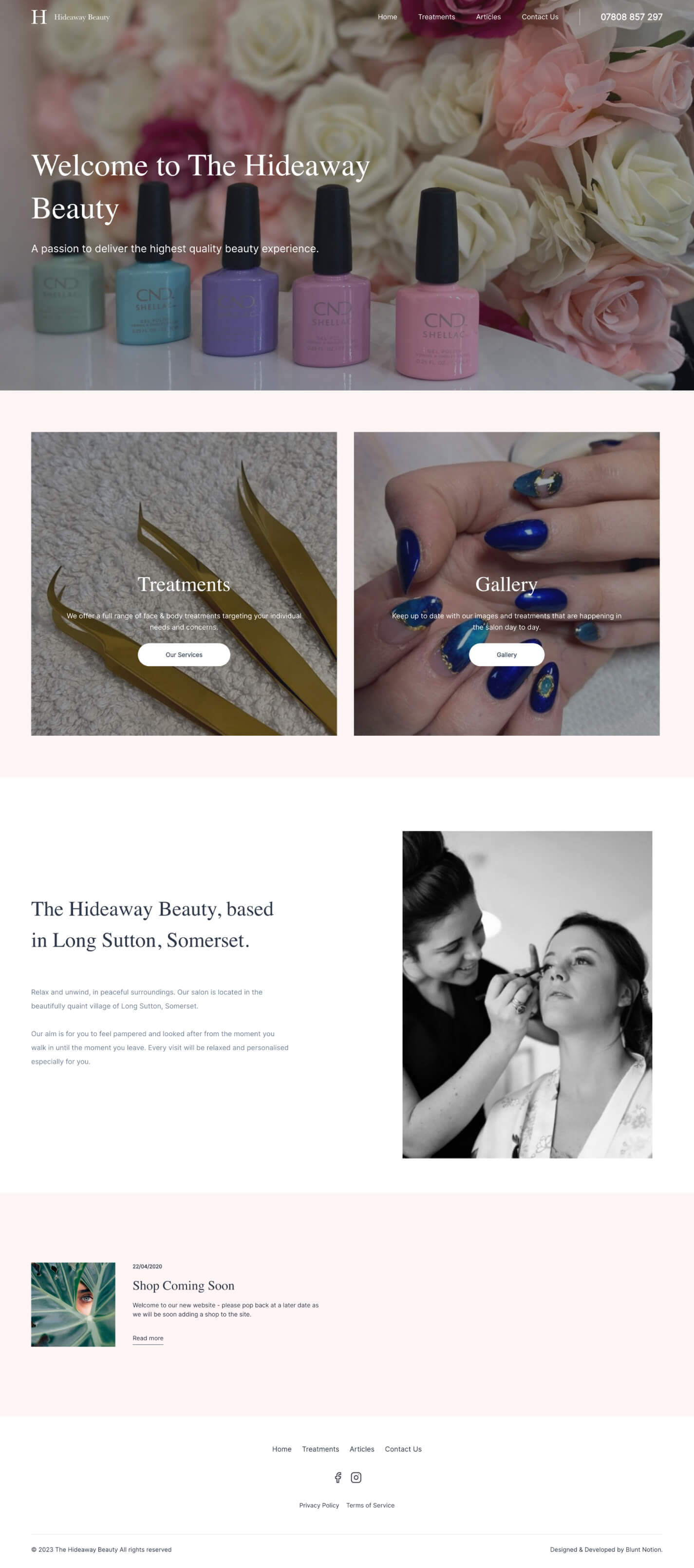The Hideaway Beauty Somerset home page website design
