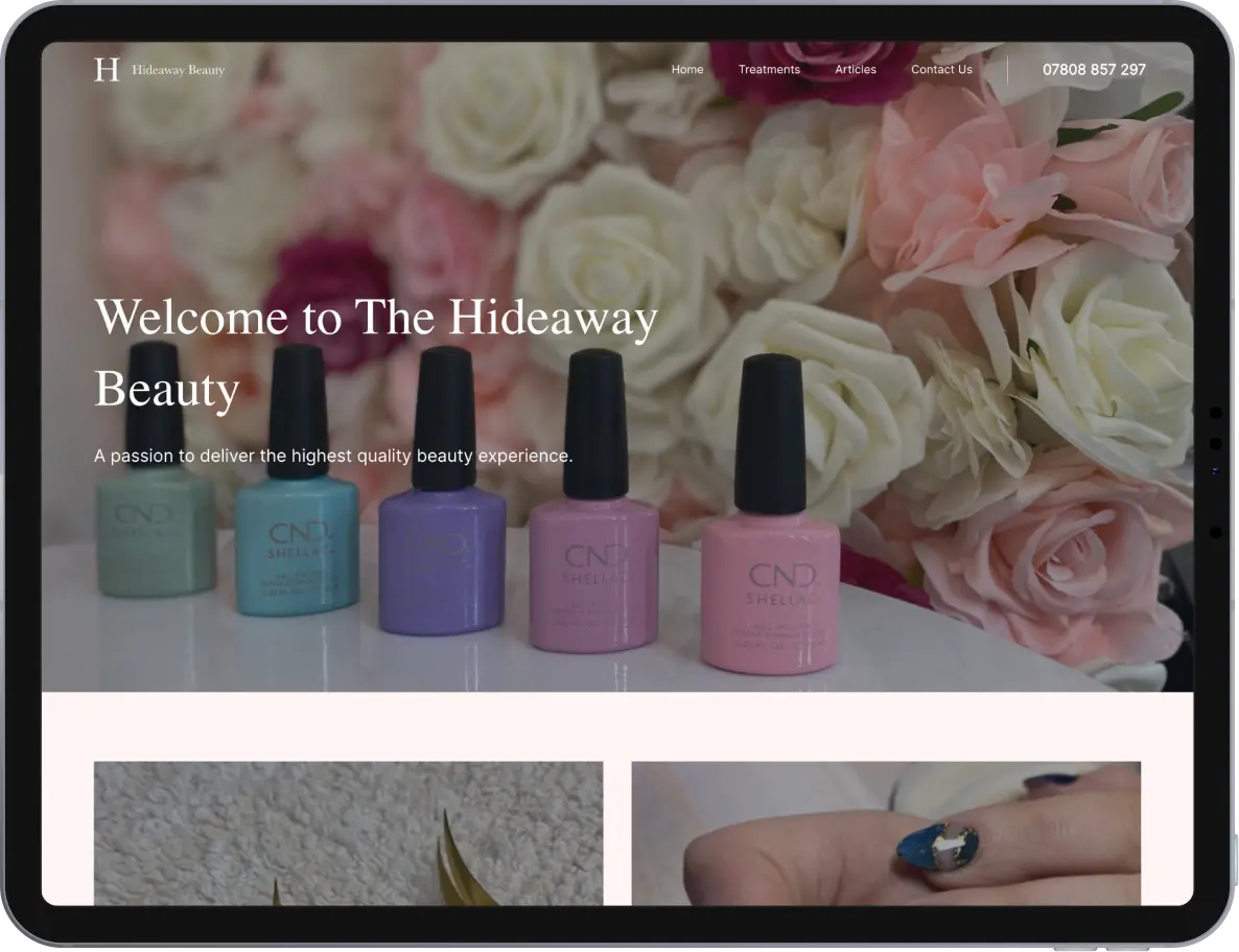 The Hideaway Beauty Somerset iPad website screenshot