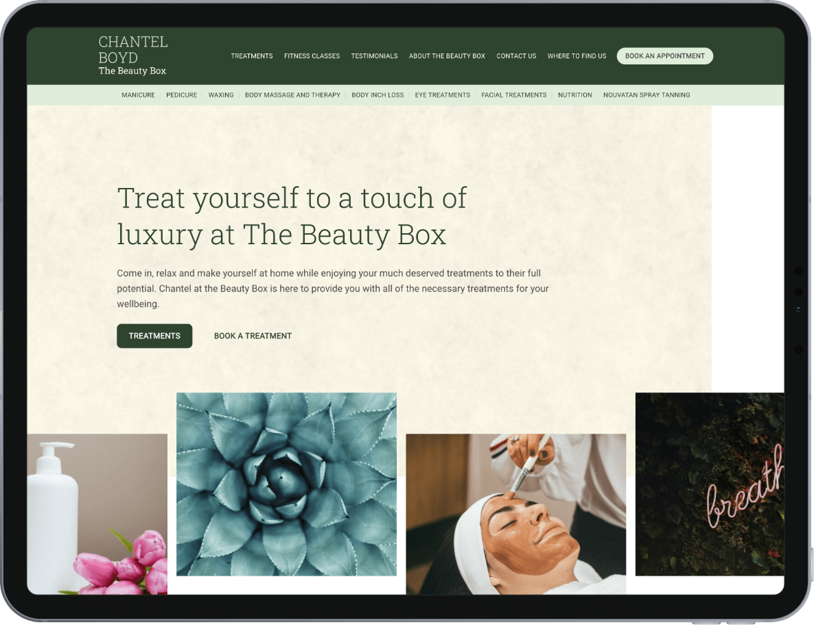The Beauty Box iPad website screenshot