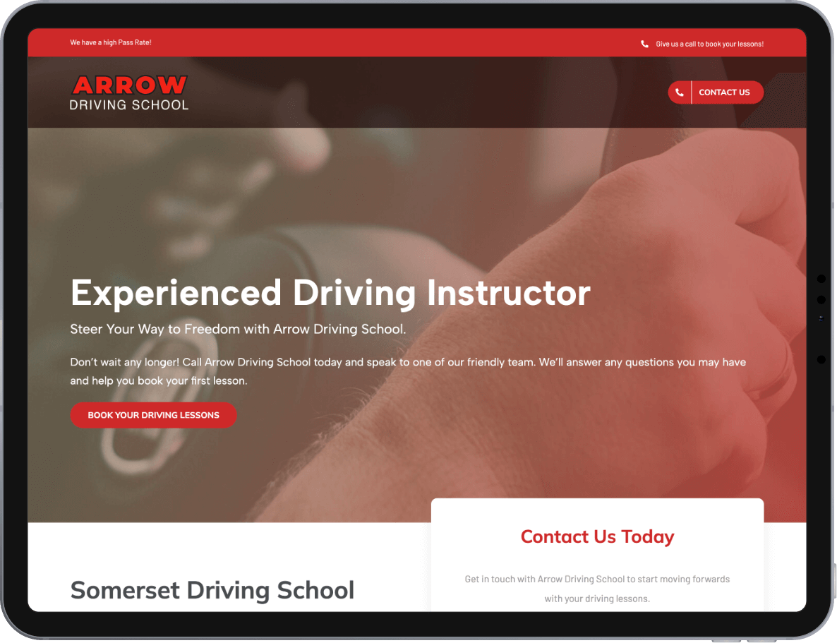 Arrow Driving School iPad website screenshot