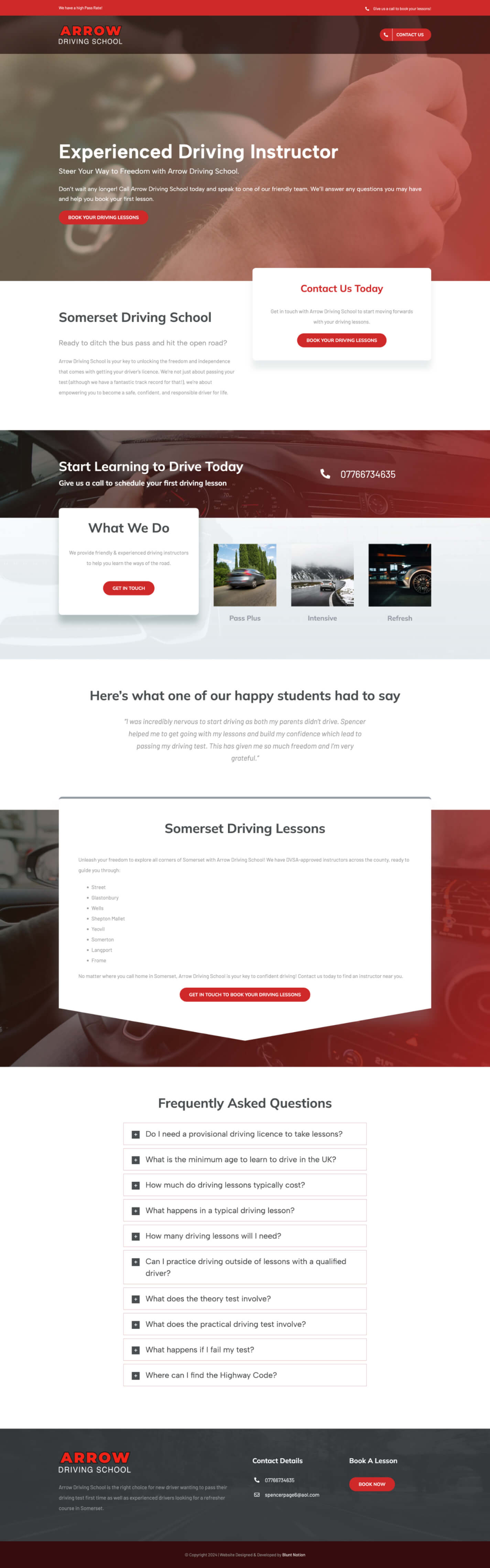 Arrow Driving School home page website design