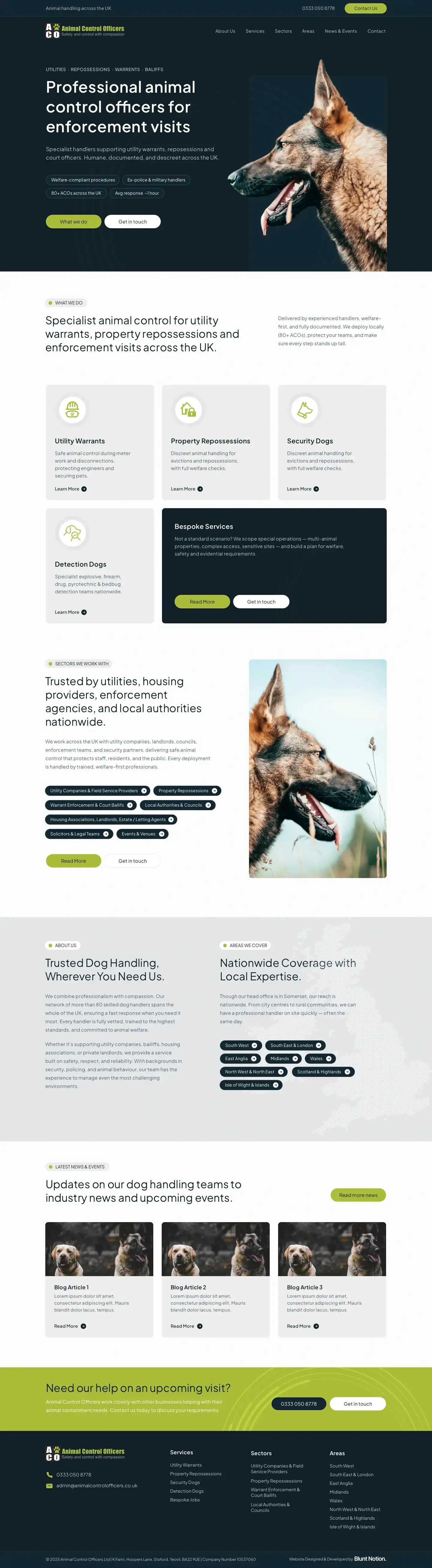 Animal Control Officers - Home Page Screenshot
