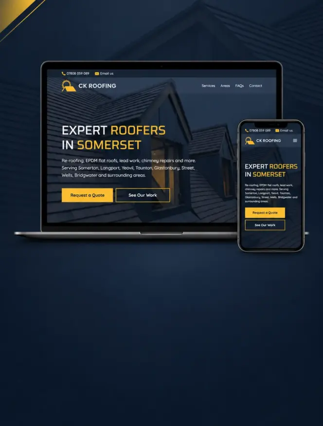 CK Roofing Somerset website shown in a branded project image